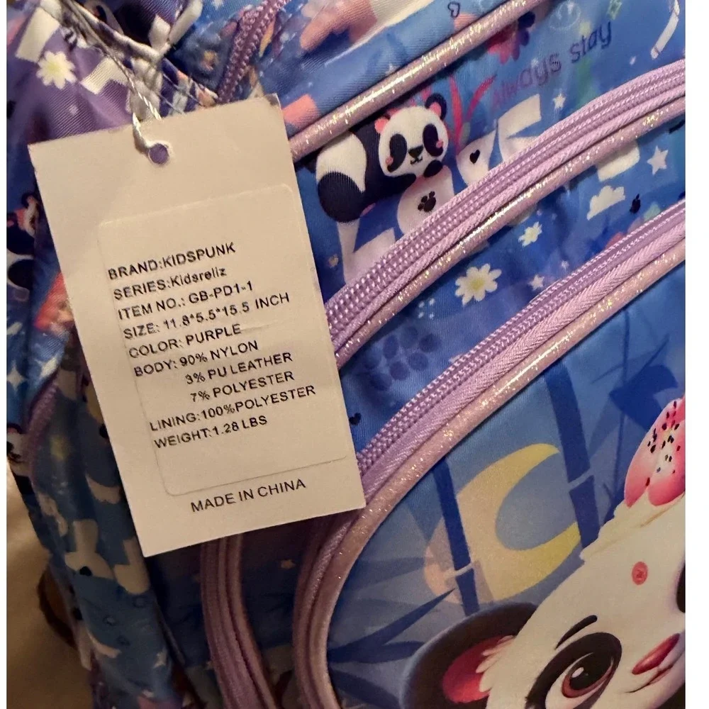 Kidspunk Kidsreliz Panda Backpack Purple Holographic School Bag GB-PD1-1